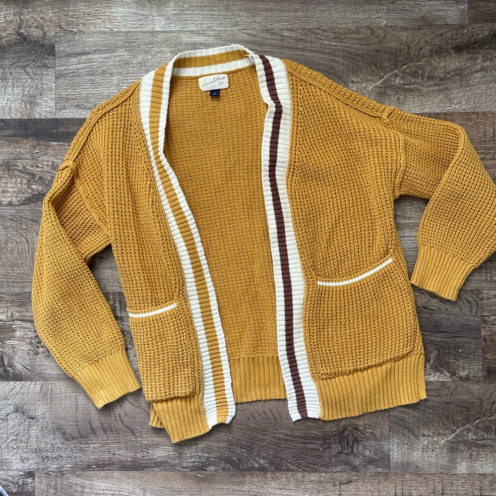 Target vintage inspired varsity cardigan. Mustard, brown, and white. Size xs